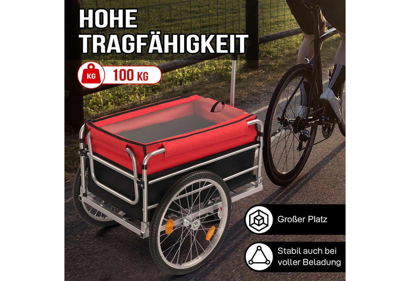 LALAHO Fahrradhundeanhänger Fahrradanhänger 93 x 75 x 58cm mit Transportkiste, Hundebuggy Transportanhänger Handwagen Anhänger Bild 4
