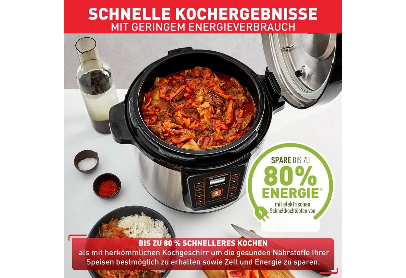 ibettertec Reiskocher Digitaler Reiskocher mit Dampfgarer, Schnellkochtopf 8 Programme, 6 Liter Schnellkochtopf, Schongarer, Warmhaltefunktion, Timer Bild 5