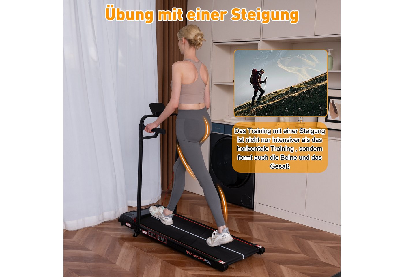 CITYSPORTS Laufband WP6 Walking Pad, 1–6 km/h, 440 W, 3-stufige Steigung bis 14 % (Mit toolkit,mit Schmiermittel), 120 kg, selbstzentrierender Laufgurt, LED-Display, Bluetooth