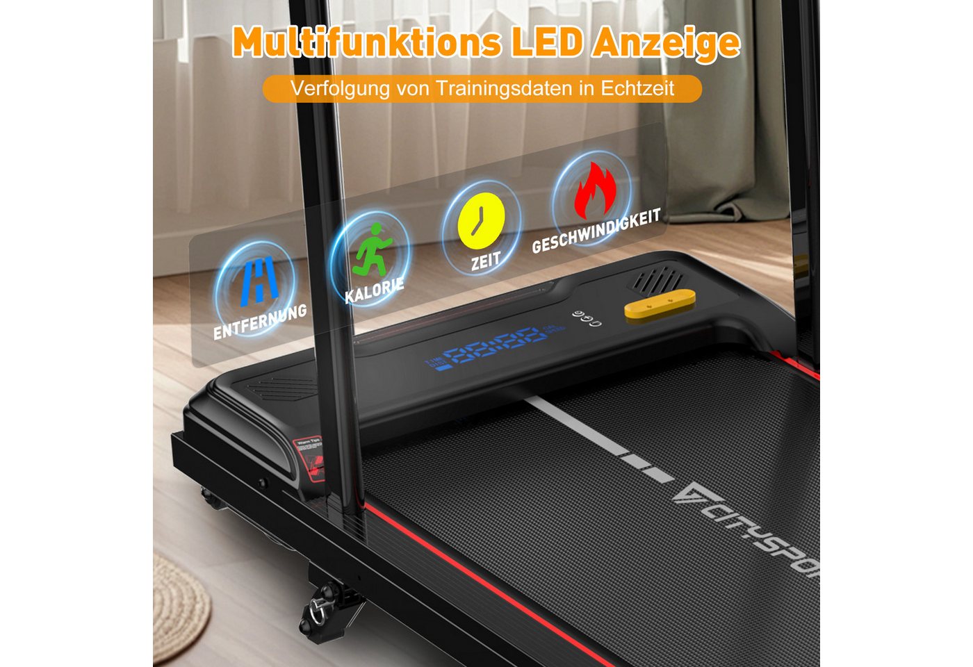 CITYSPORTS Laufband WP6 Walking Pad, 1–6 km/h, 440 W, 3-stufige Steigung bis 14 % (Mit toolkit,mit Schmiermittel), 120 kg, selbstzentrierender Laufgurt, LED-Display, Bluetooth Bild 3