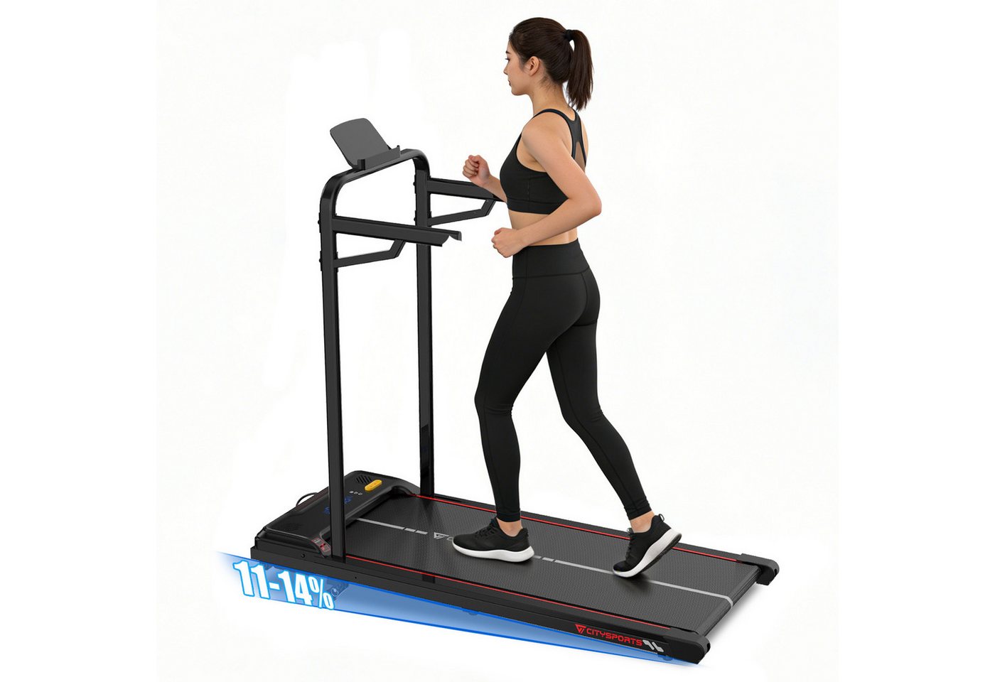 CITYSPORTS Laufband WP6 Walking Pad, 1–6 km/h, 440 W, 3-stufige Steigung bis 14 % (Mit toolkit,mit Schmiermittel), 120 kg, selbstzentrierender Laufgurt, LED-Display, Bluetooth Bild 4