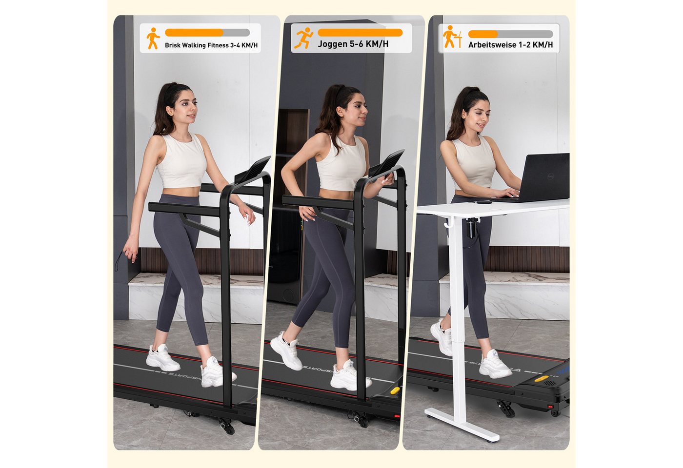 CITYSPORTS Laufband WP6 Walking Pad, 1–6 km/h, 440 W, 3-stufige Steigung bis 14 % (Mit toolkit,mit Schmiermittel), 120 kg, selbstzentrierender Laufgurt, LED-Display, Bluetooth Bild 5
