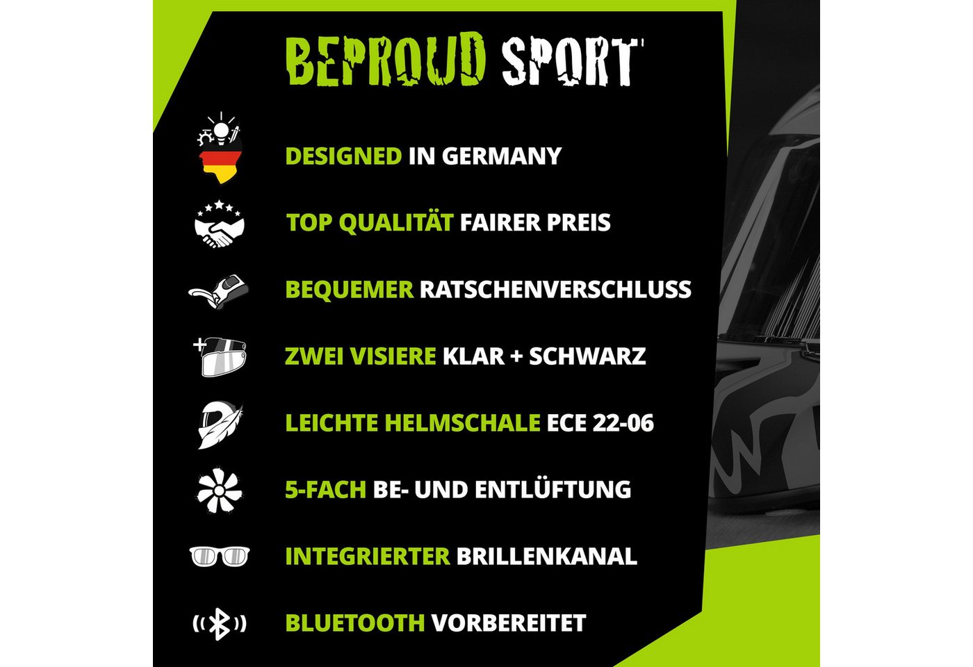 Broken Head Motorradhelm BeProud Sport Rot (Mit Schwarzem Visier), Hochwertiges Design Bild 3
