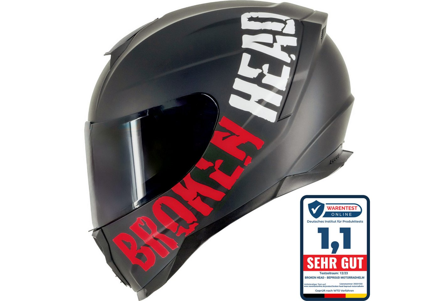 Broken Head Motorradhelm BeProud Sport Rot (Mit Schwarzem Visier), Hochwertiges Design Bild 5