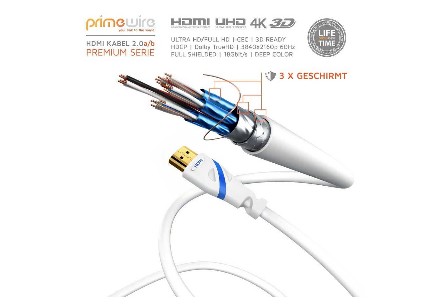 Primewire Ultra HD Highspeed 4K 60Hz, Full HD, 3D, ARC, 18 GBit/s - 7,5m HDMI-Kabel, 2.0b, HDMI Typ A (750 cm), CEC, HDCP, ideal für TV, PC, Konsole und Beamer, Streaming und Gaming Bild 4