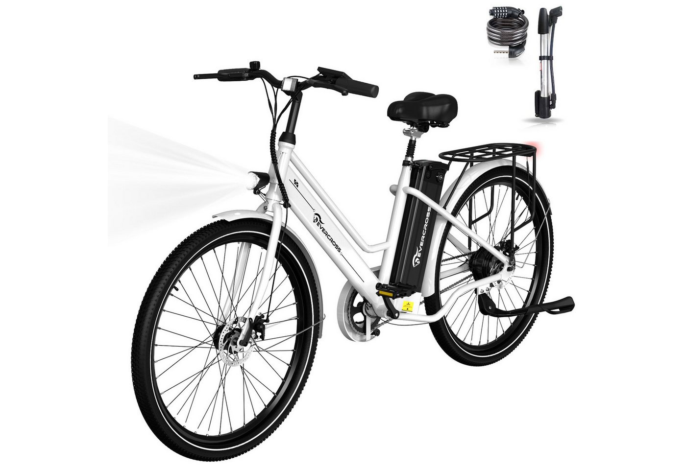 EVERCROSS TECH E-Bike Cityrad für Pendler,26-Zoll-Elektrofahrrad,36V 15,6AH Lithiumbatterie, Heckmotor, 561,6 Wh, 90Km, 1 Gang,E-Citybike mit Schloss, Pumpe Bild 5