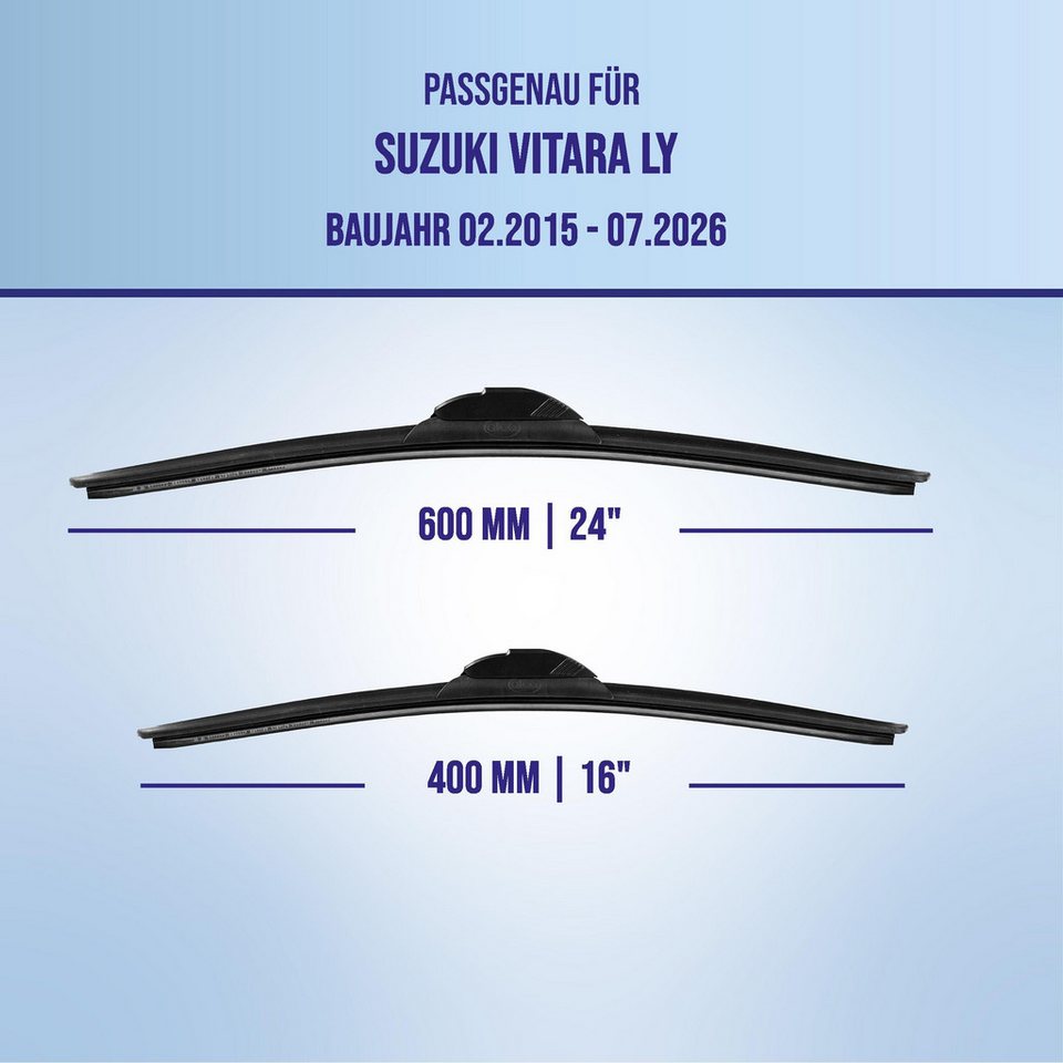 alca Scheibenwischblätter passend für SUZUKI VITARA, 02.2015 - 08.2026, Frontscheibe, (Packung, 2-St., Scheibenwischer), mit Nano Graphit Beschichtung