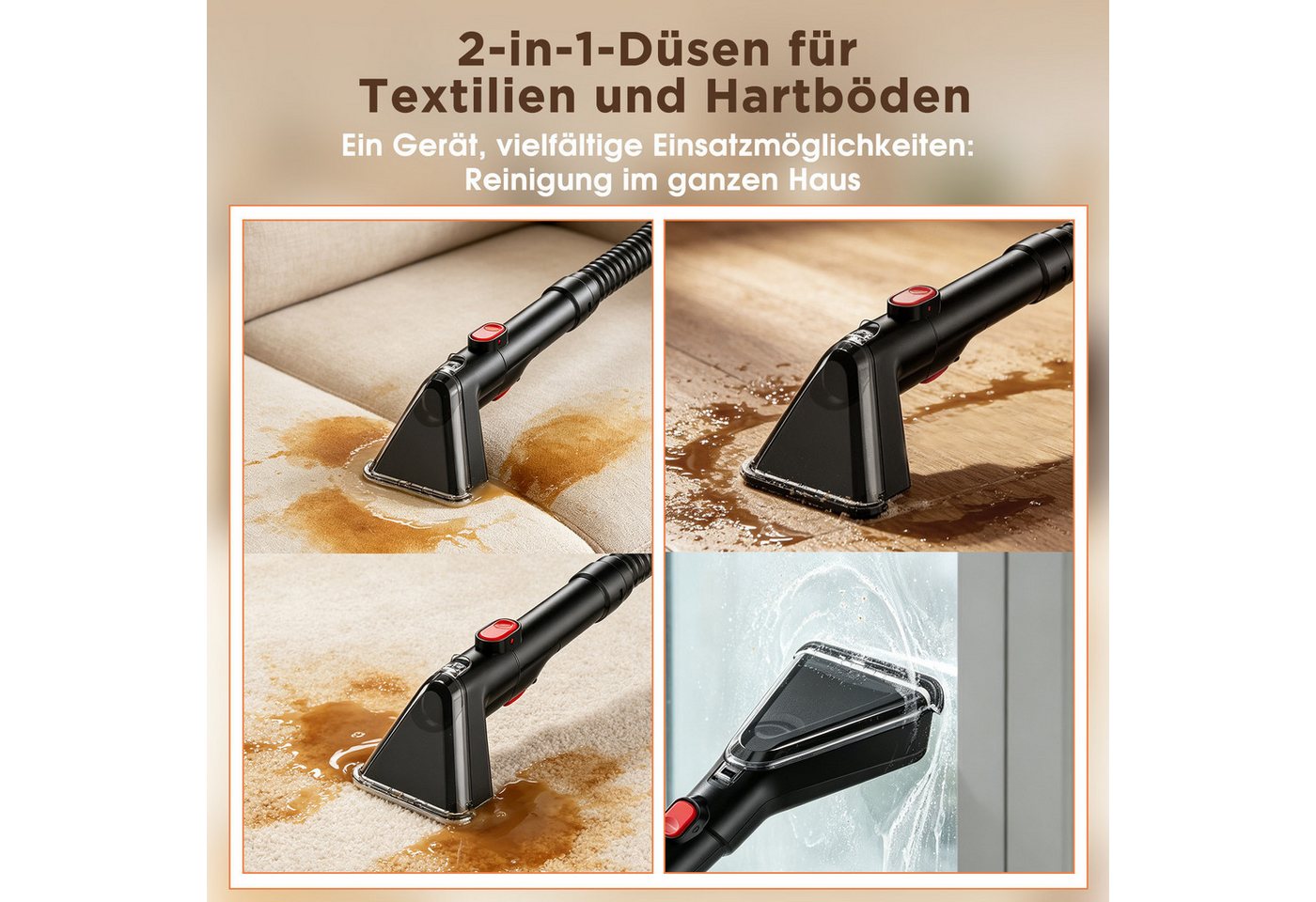 VacniQ Teppichreinigungsgerät 25Kpa Waschsauger, Nasssauger, Teppichreiniger, 500 W, Geeignet für Sofas,Teppiche,Auto,Matratzen, mit Reinigungsmittel Bild 3