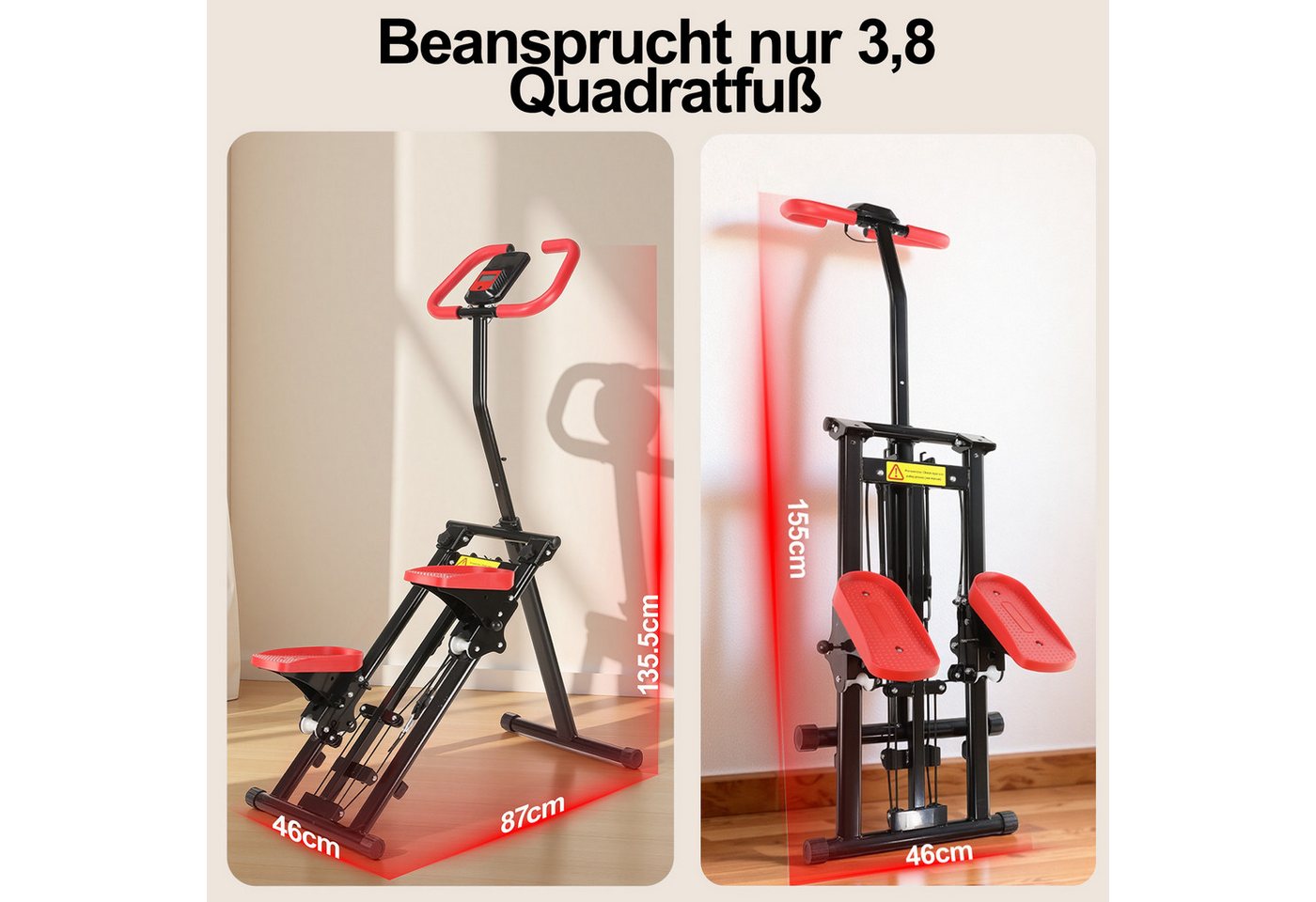 kehot Stepper Treppenstepper klappbar mit Handgriff, bis 100 kg (3-fach höhenverstellbar mit großen 12 x 27 cm Pedalen, Mit 6 Widerstandsbändern für Arm- und Oberkörpertraining), Mechanischer Schrittzähler, kompakt für das Training zu Hause