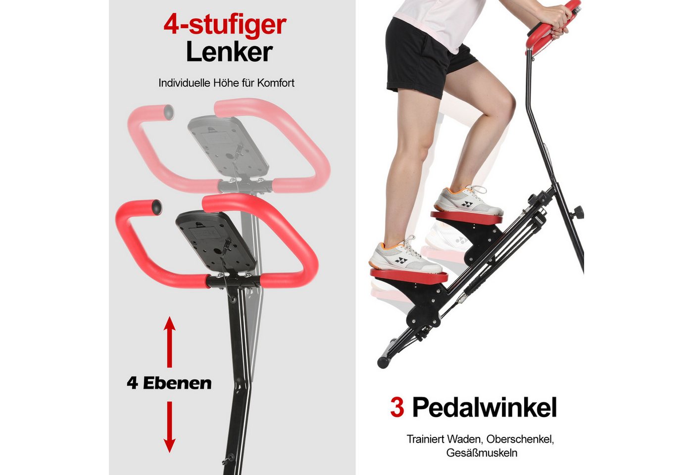 kehot Stepper Treppenstepper klappbar mit Handgriff, bis 100 kg (3-fach höhenverstellbar mit großen 12 x 27 cm Pedalen, Mit 6 Widerstandsbändern für Arm- und Oberkörpertraining), Mechanischer Schrittzähler, kompakt für das Training zu Hause Bild 2