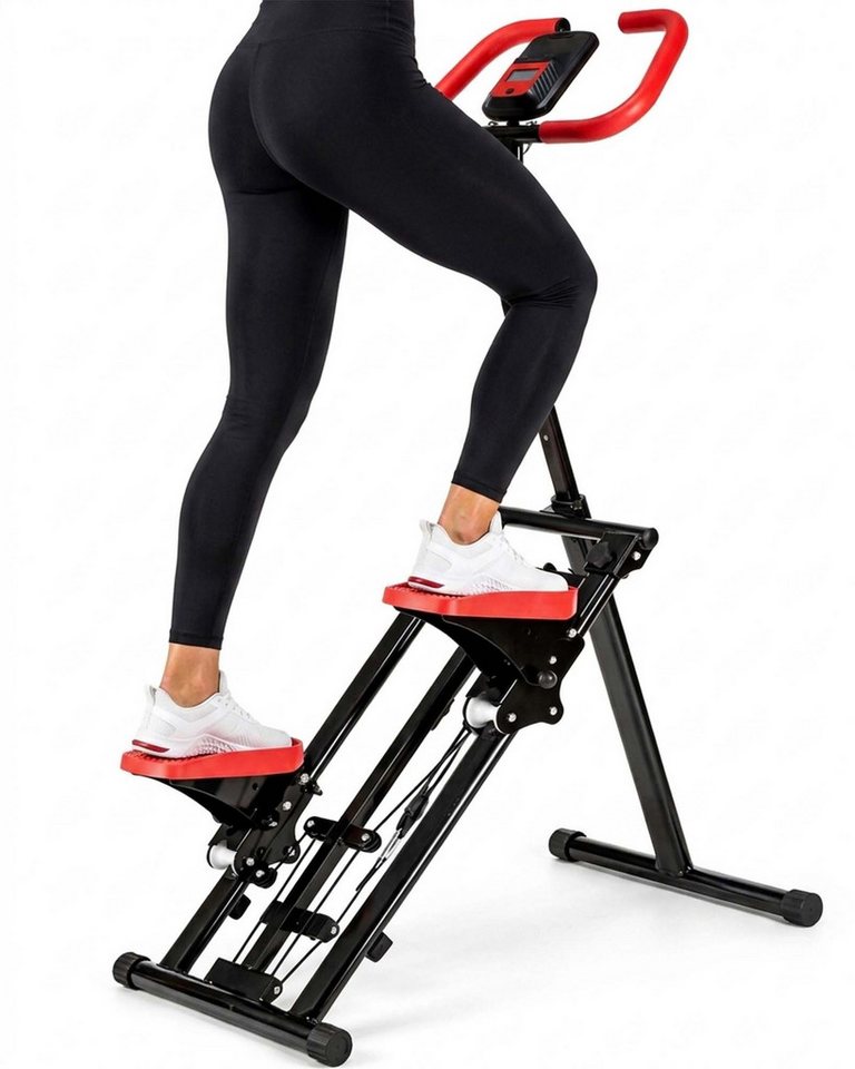 kehot Stepper Treppenstepper klappbar mit Handgriff, bis 100 kg (3-fach höhenverstellbar mit großen 12 x 27 cm Pedalen, Mit 6 Widerstandsbändern für Arm- und Oberkörpertraining), Mechanischer Schrittzähler, kompakt für das Training zu Hause Bild 3