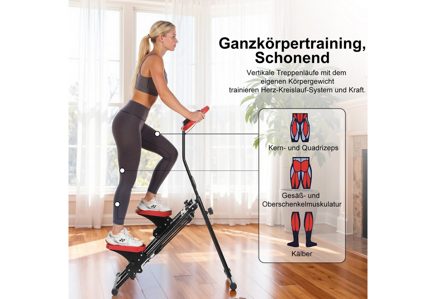 kehot Stepper Treppenstepper klappbar mit Handgriff, bis 100 kg (3-fach höhenverstellbar mit großen 12 x 27 cm Pedalen, Mit 6 Widerstandsbändern für Arm- und Oberkörpertraining), Mechanischer Schrittzähler, kompakt für das Training zu Hause Bild 5