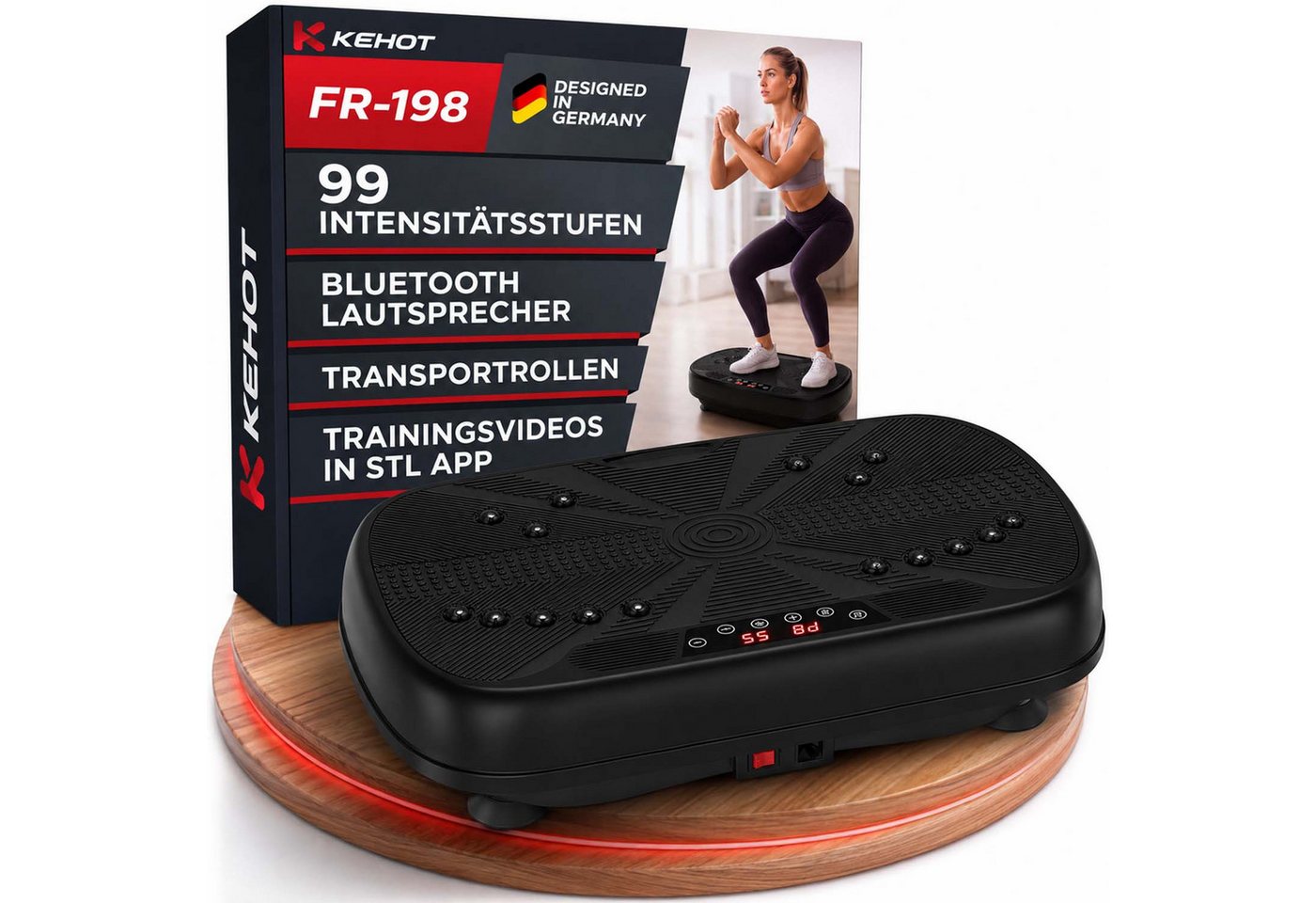 kehot Vibrationsplatte Leise und Kompakte Vibrationsplatte für Körperformung,Entspannung, 200 W, 99 Intensitätsstufen, Fitnessgeräte für Ganzkörpertraining mit Trainingsbänder, LED-Display Bild 3