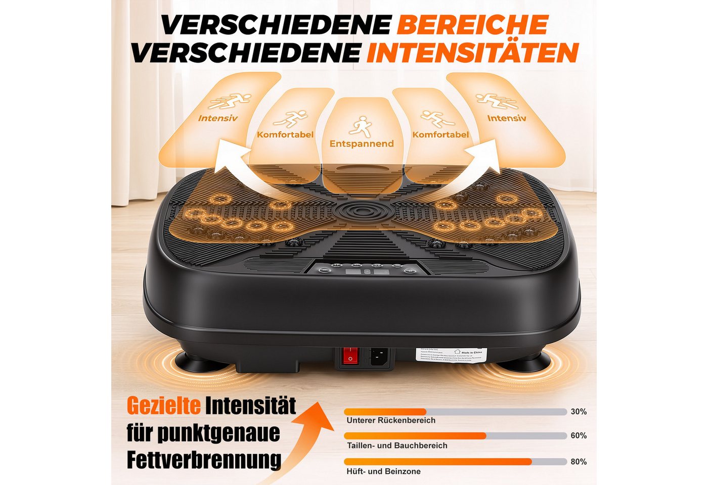kehot Vibrationsplatte Leise und Kompakte Vibrationsplatte für Körperformung,Entspannung, 200 W, 99 Intensitätsstufen, Fitnessgeräte für Ganzkörpertraining mit Trainingsbänder, LED-Display Bild 4