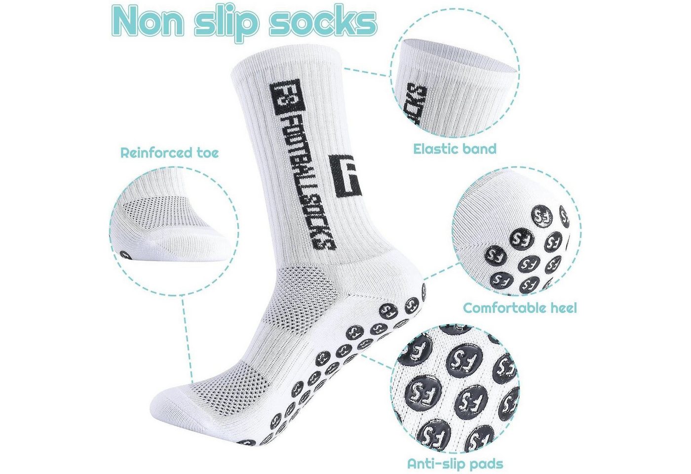 LuxusKollektion Fußballtor 3 Paare Fußballsocken Anti Rutsch Grip 39-46 Sportsocken Herren Damen