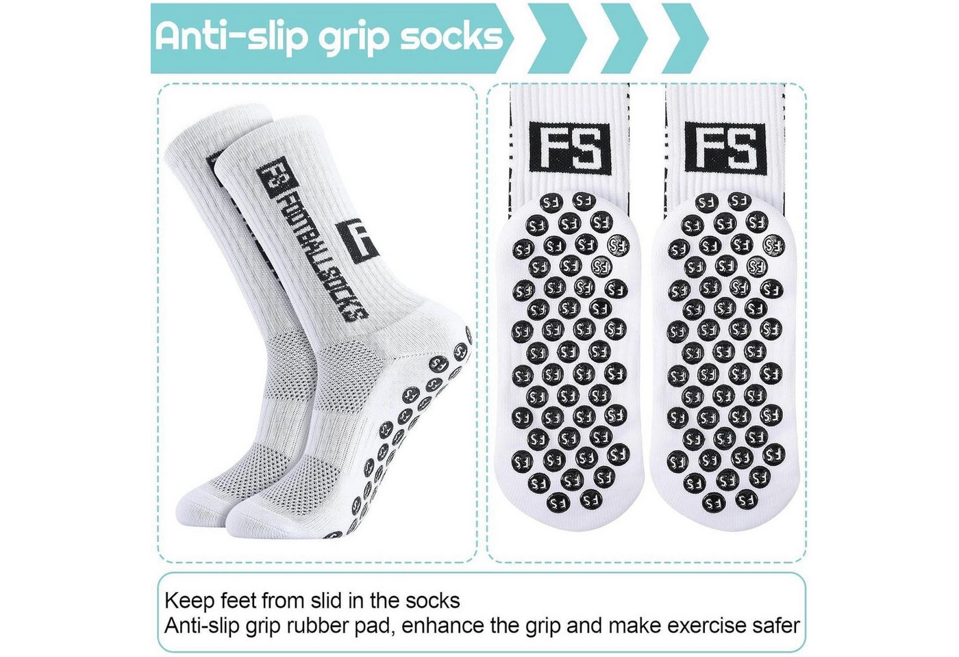 LuxusKollektion Fußballtor 3 Paare Fußballsocken Anti Rutsch Grip 39-46 Sportsocken Herren Damen Bild 4