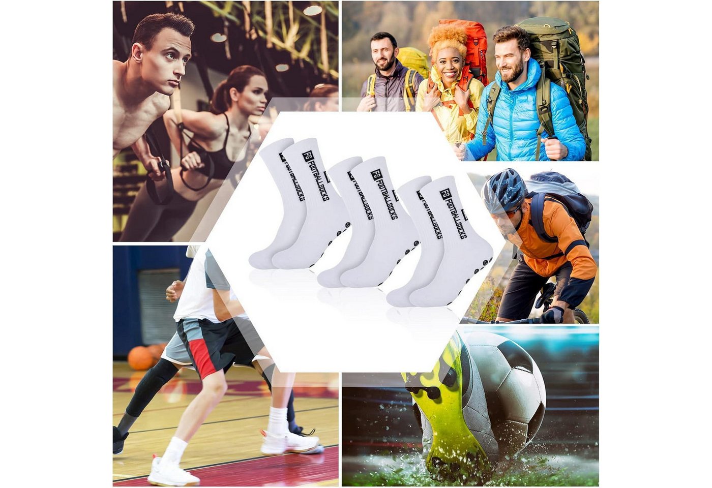 LuxusKollektion Fußballtor 3 Paare Fußballsocken Anti Rutsch Grip 39-46 Sportsocken Herren Damen Bild 5