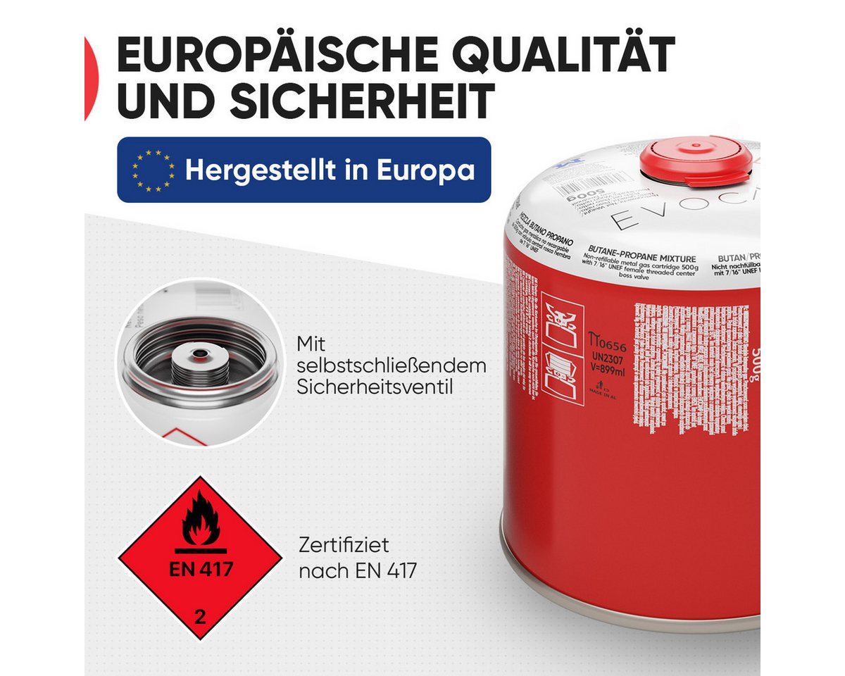 EVOCAMP Gaskartusche 24x Butangas Kartuschen 500g, Schraubkartusche mit Butan/ Propan Gas, 24 St. Bild 4