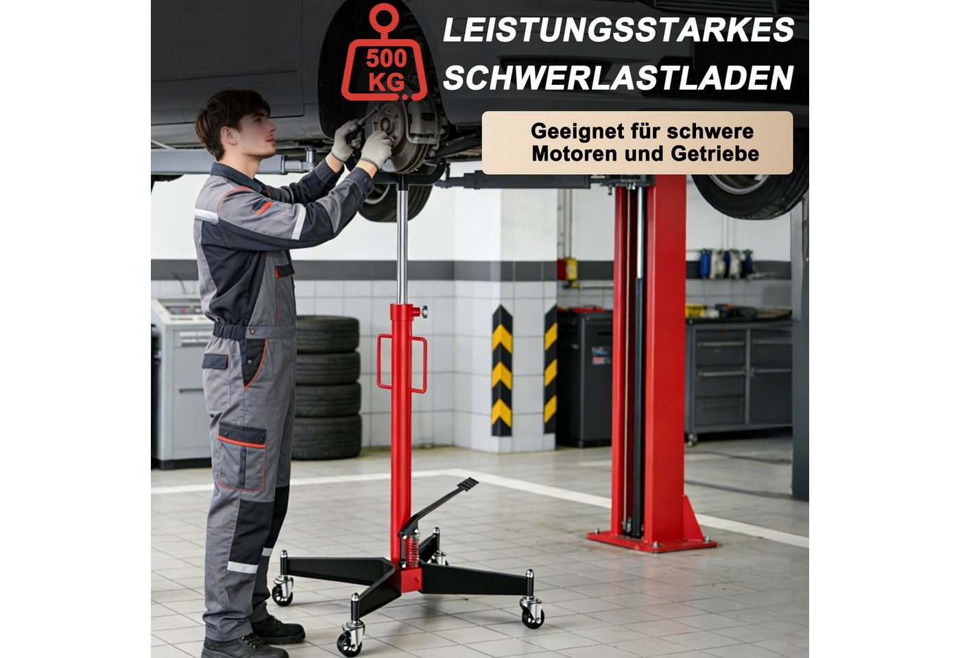 FIVMEN Getriebeheber Motorständer Mobiler Motorheber 100-190 cm Hubhöhe Motorenheber, Motorblockhydraulik Faulenzer Heber mit 4 kugelgelagerte Lenkrollen Bild 2