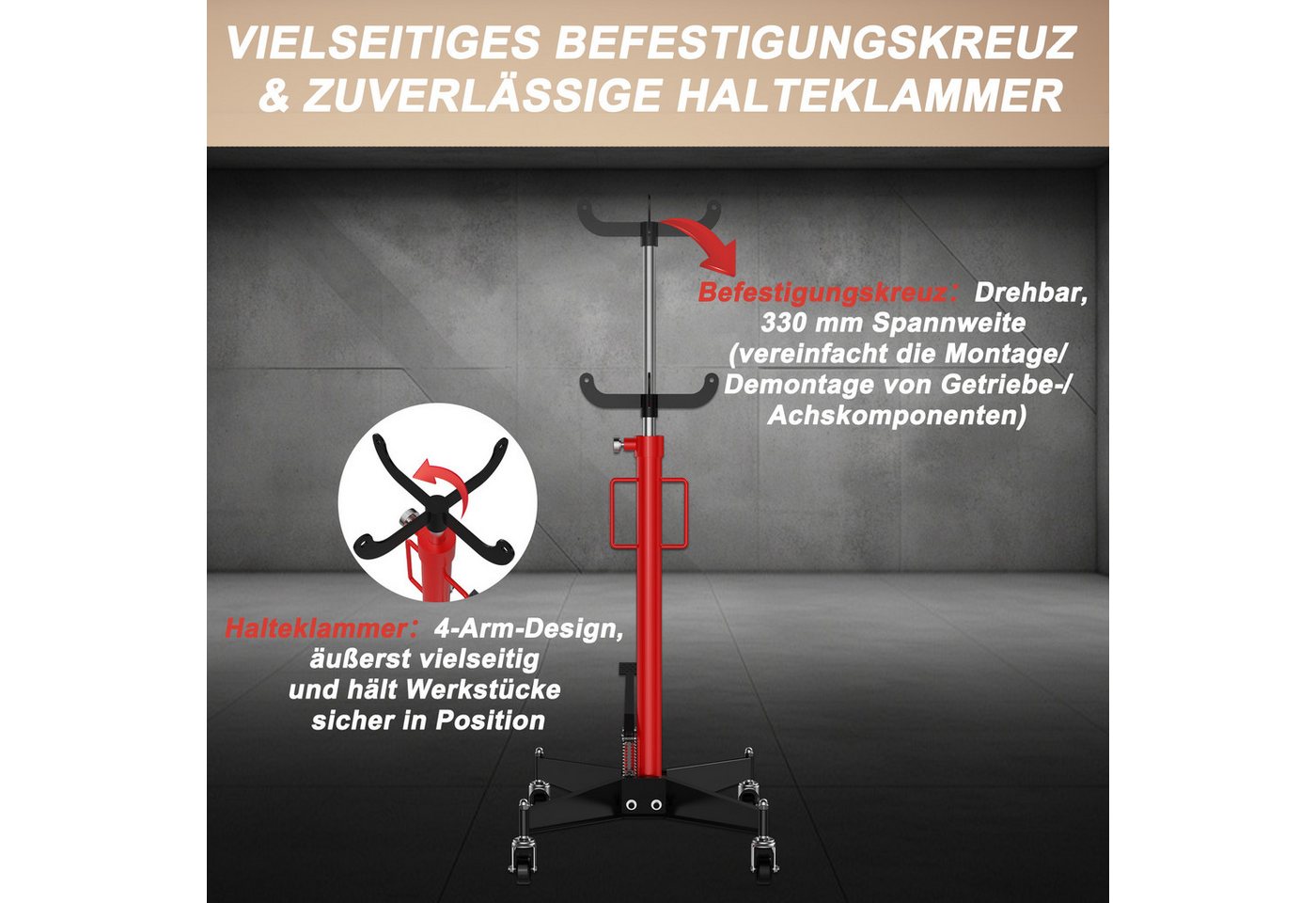 FIVMEN Getriebeheber Motorständer Mobiler Motorheber 100-190 cm Hubhöhe Motorenheber, Motorblockhydraulik Faulenzer Heber mit 4 kugelgelagerte Lenkrollen Bild 4