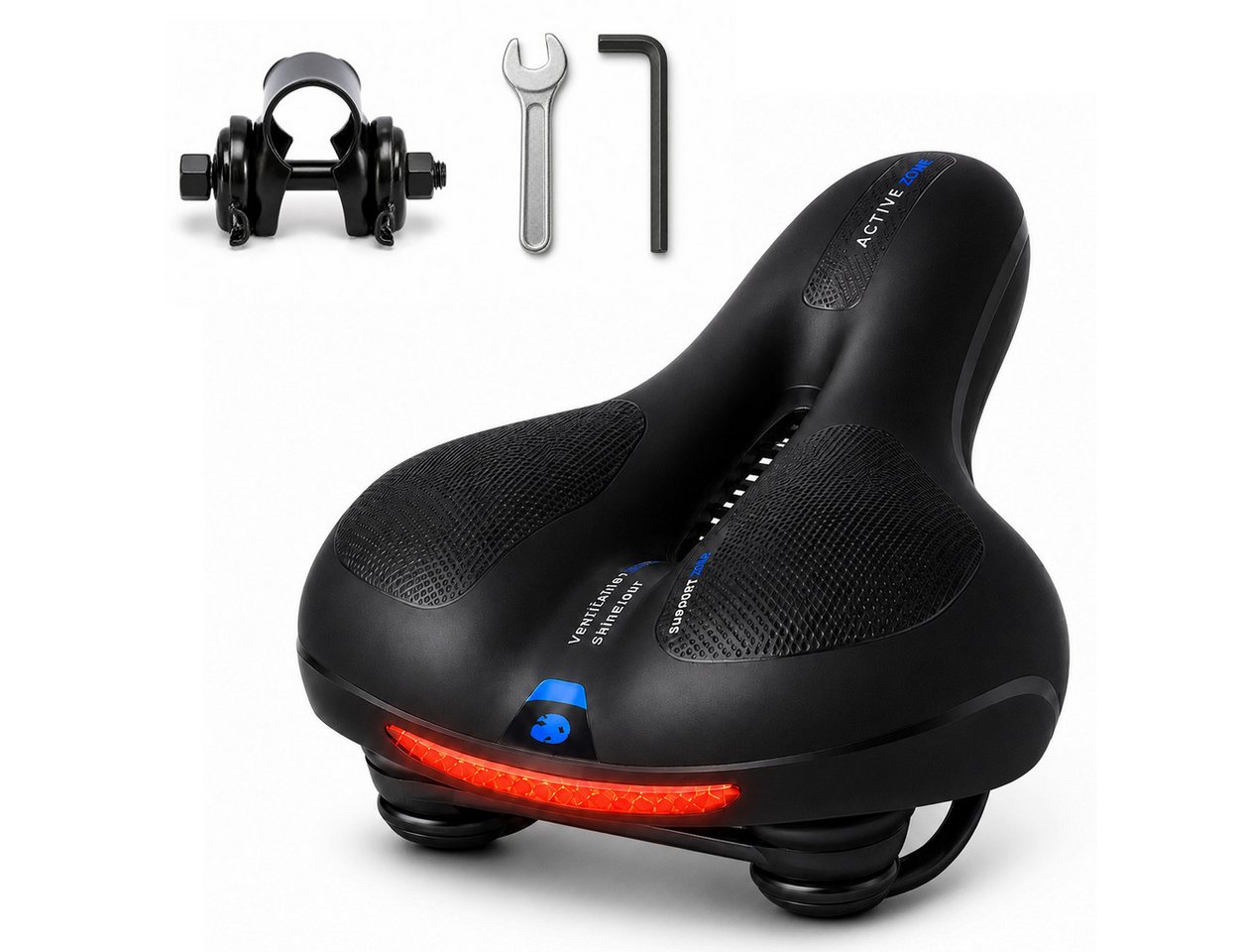 Luckice Fahrradsattel Ergonomischer Fahrradsattel mit Doppelstoßdämpfung, (Belüftung, breiter Polsterung), wasserabweisender Oberfläche & Reflektor Bild 5
