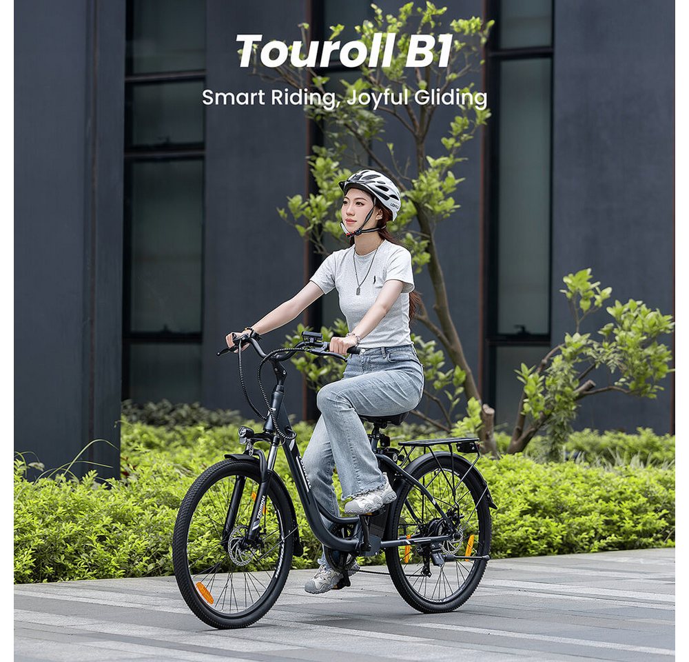 Touroll E-Bike B1 Trekkingrad mit 250-W-Motor, 26"x18", 25km/h, 7 Gang, Heckmotor, 561,6 Wh, 90 km Reichweite, 7‑Gang Shimano Schaltung, Scheibenbremsen Bild 4