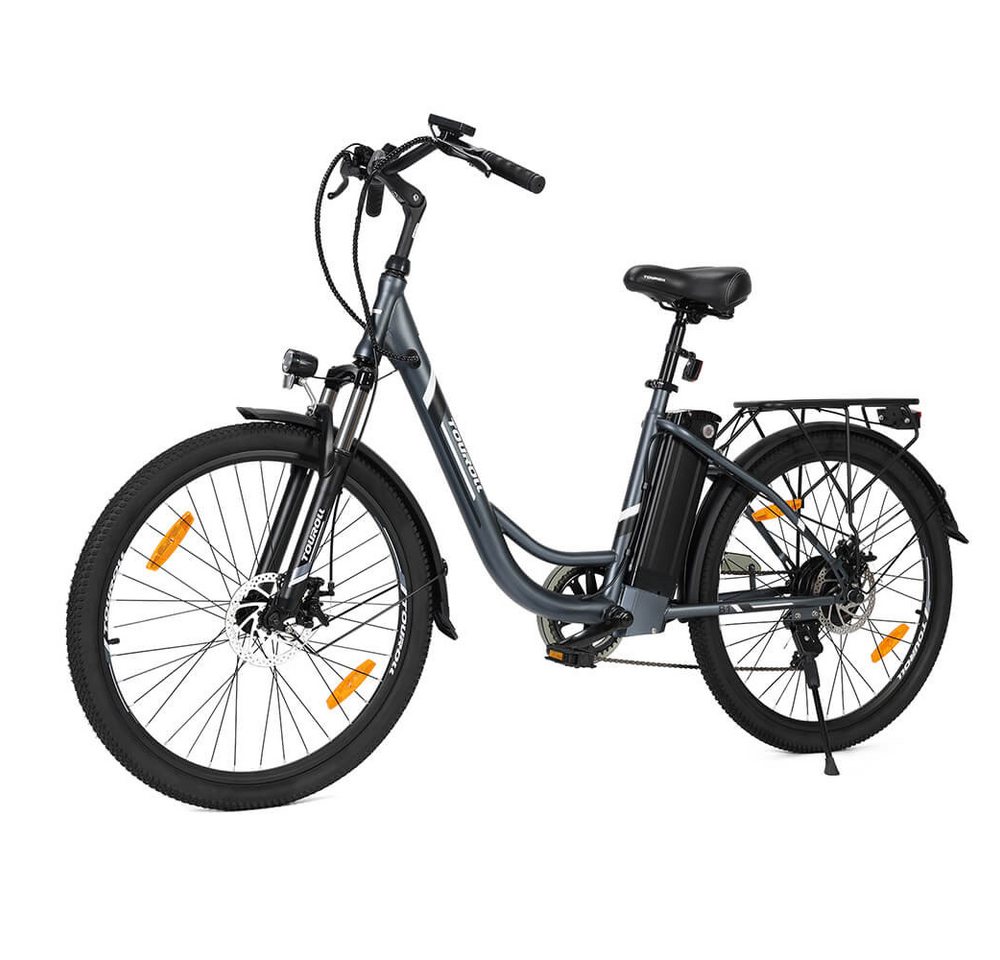 Touroll E-Bike B1 Trekkingrad mit 250-W-Motor, 26"x18", 25km/h, 7 Gang, Heckmotor, 561,6 Wh, 90 km Reichweite, 7‑Gang Shimano Schaltung, Scheibenbremsen Bild 5