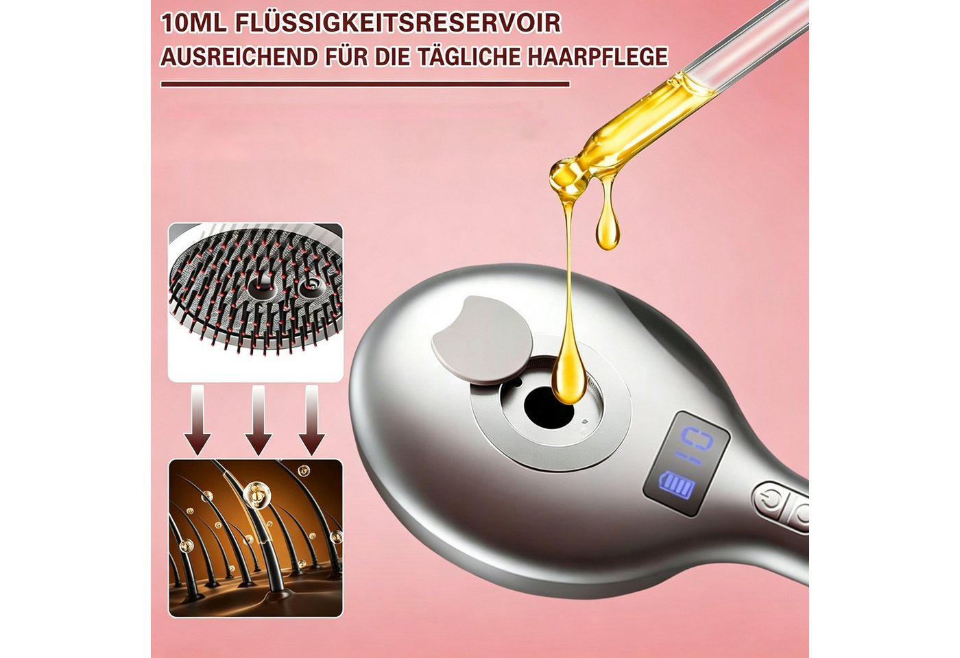 OYLCDI Haarglättbürste Elektrische Haarpflege Bürste mit Kopfhautmassage, Rotlicht, Vibration und Feuchtigkeitsspray,mit integriertem Pflegebehälter