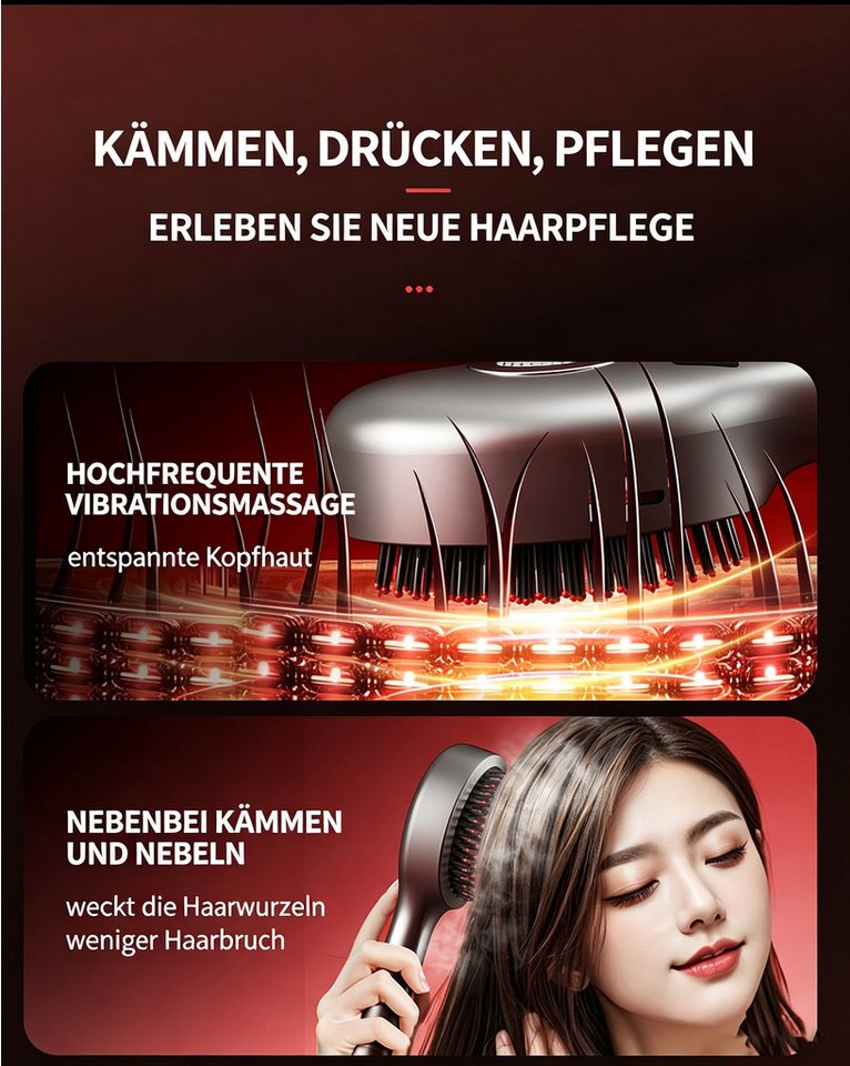 OYLCDI Haarglättbürste Elektrische Haarpflege Bürste mit Kopfhautmassage, Rotlicht, Vibration und Feuchtigkeitsspray,mit integriertem Pflegebehälter Bild 4