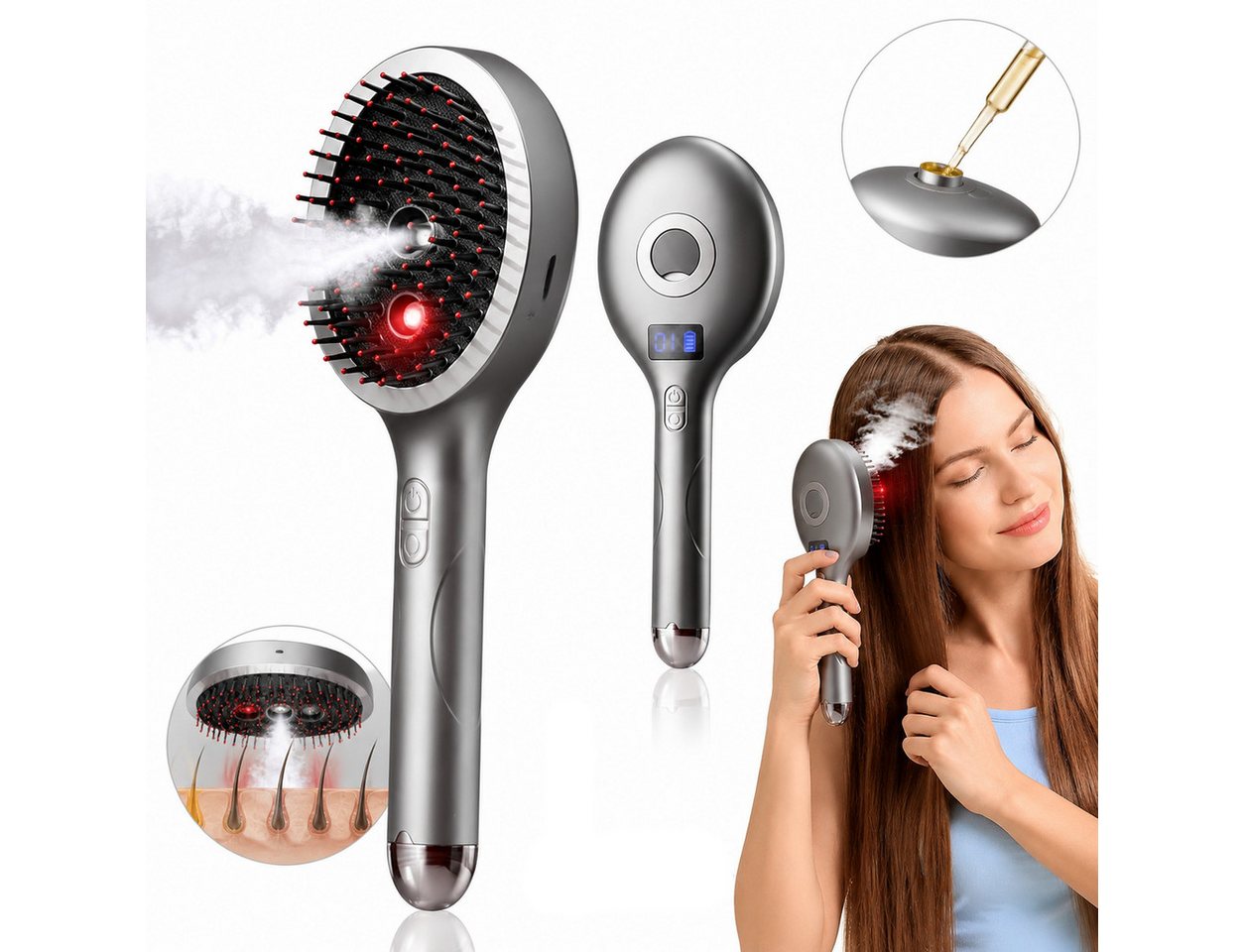 OYLCDI Haarglättbürste Elektrische Haarpflege Bürste mit Kopfhautmassage, Rotlicht, Vibration und Feuchtigkeitsspray,mit integriertem Pflegebehälter Bild 5