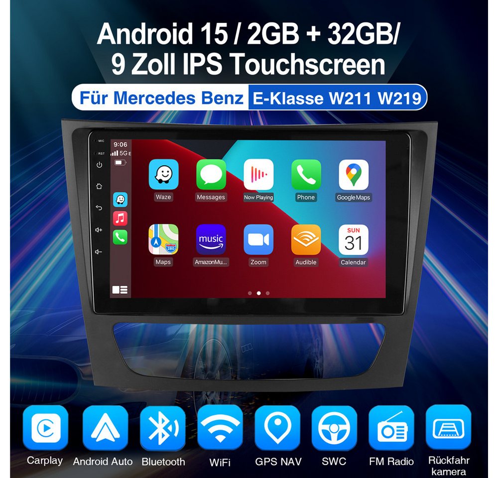 ESSGOO Für Mercedes E-Klasse W211 W219 Android 15 GPS NAVI Bluetooth Autoradio (RDS, Digitalradio (DAB), FM, Carplay Android Auto Navi WIFI BT EQ) Bild 5