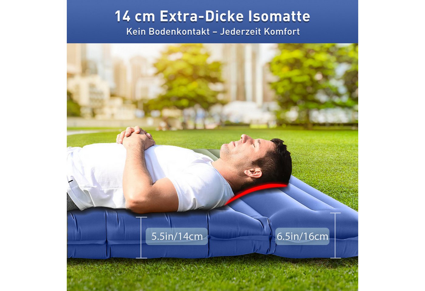 Elegear Isomatte isomatte selbstaufblasend 12/14cm Campingmatte Outdoor, 195×65/138CM, (1-tlg), Schlafmatte mit Fußpumpe, für 2 Personen Strand, Reisen, Zelt, Outdoor Bild 4