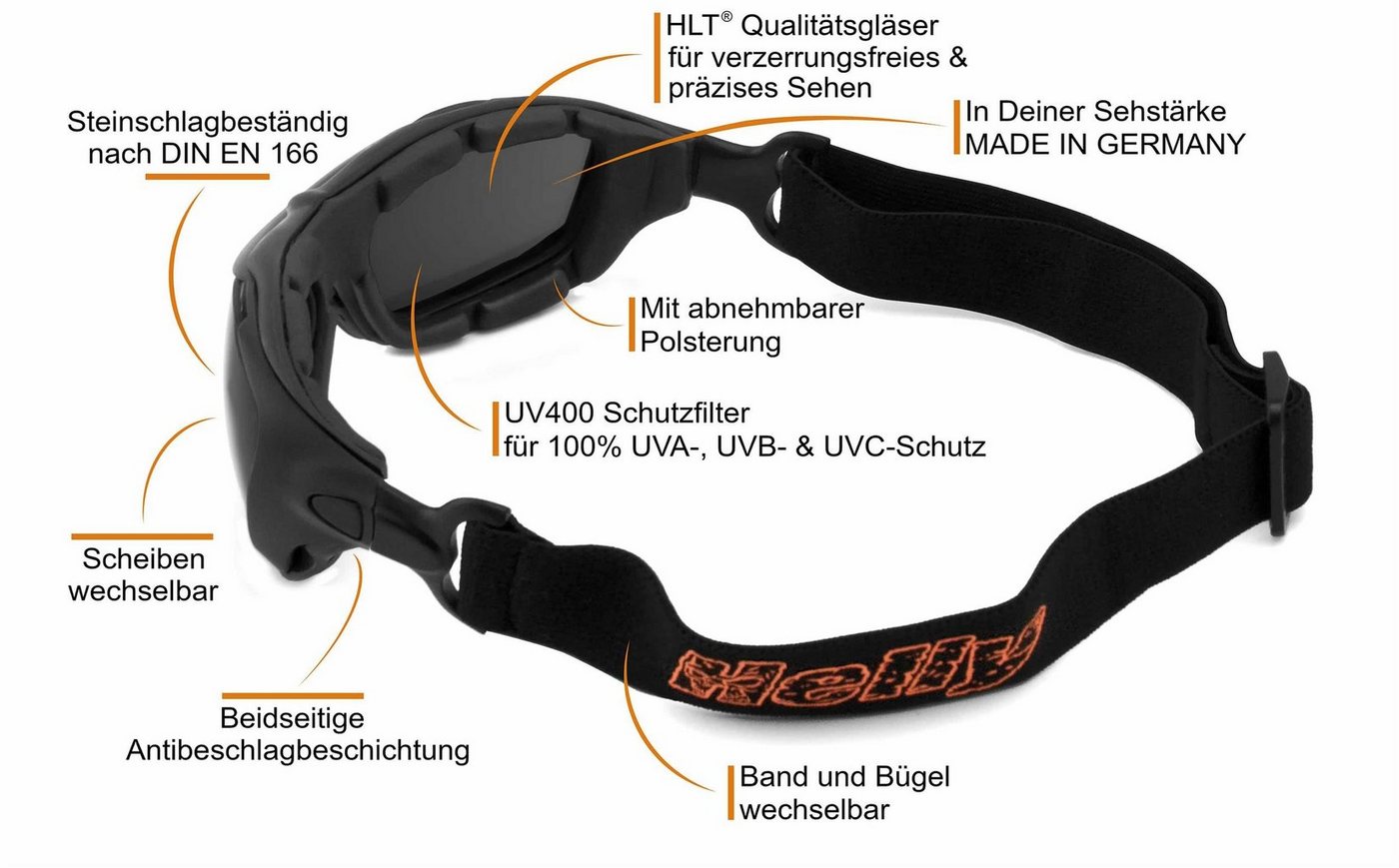 Helly - No.1 Bikereyes Motorradbrille bandit 2, inkl. 2 Paar Wechselgläser, Band und Bügel Bild 2