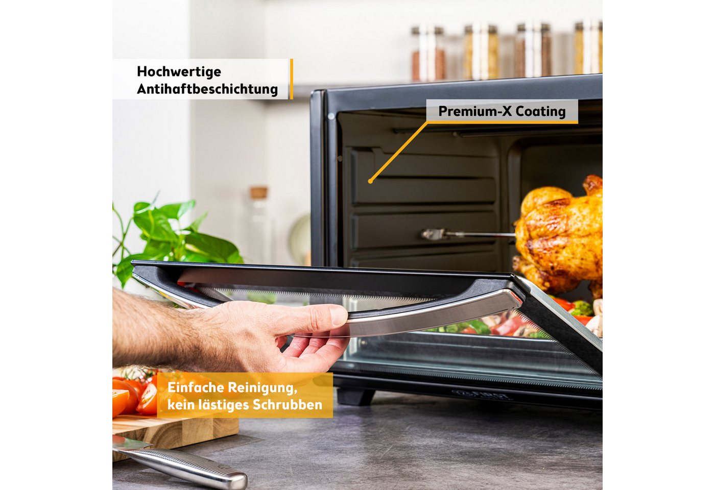 TZS FIRST AUSTRIA Minibackofen Digital 45L, 2000W, Antihaftbeschichtung,Temperaturregelung, Umluft, 40-230°C, 180 Min. Timer, Doppelverglasung, Drehspieß & Krümelblech Bild 5