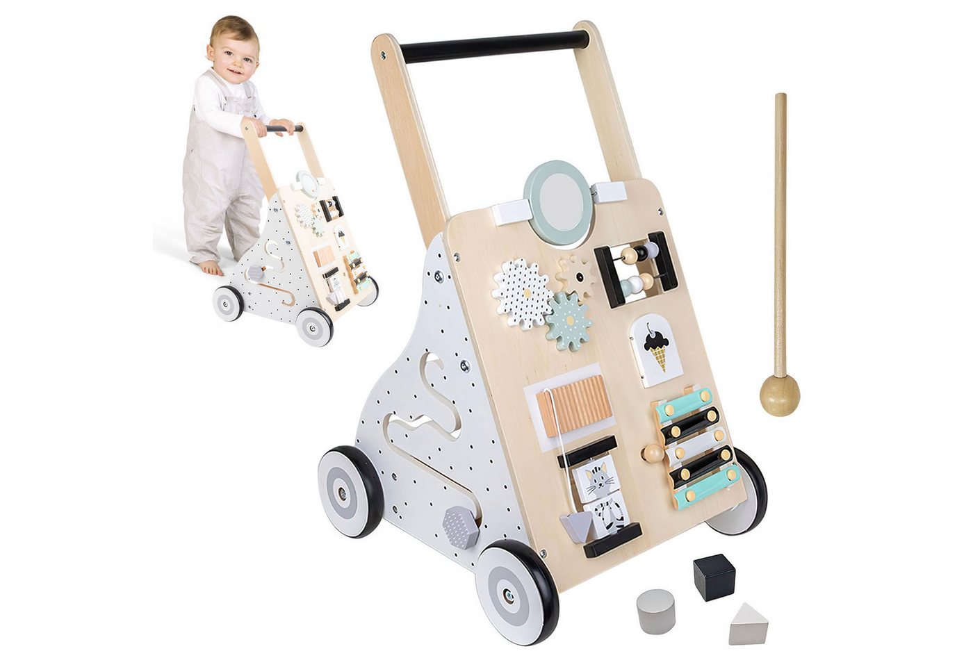 HEYHIPPO Lauflernwagen Lauflernwagen aus Holz, Neun-in-Eins-Spielzeug für die Früherziehung, (Multifunktionaler Lerntrolley für Kinder, Spielzeugauto), Kinderwagen, Babybuggy, rutschfest, 53 x 36,5 x 34 cm, Holz natur Bild 2