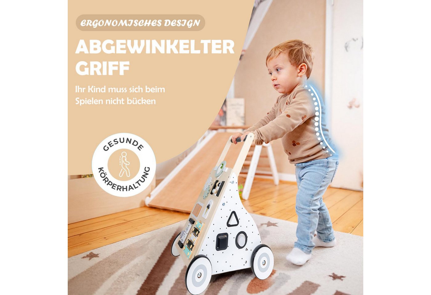 HEYHIPPO Lauflernwagen Lauflernwagen aus Holz, Neun-in-Eins-Spielzeug für die Früherziehung, (Multifunktionaler Lerntrolley für Kinder, Spielzeugauto), Kinderwagen, Babybuggy, rutschfest, 53 x 36,5 x 34 cm, Holz natur Bild 3