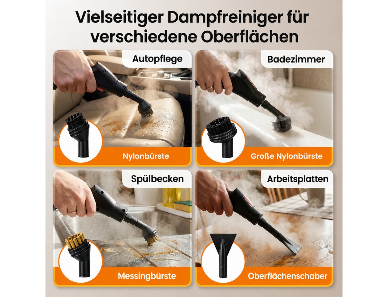 CUISYNC Handdampfreiniger Dampfreiniger 2500 W, 3 bar, 1,2 L, 15 s, 6 Stufen, mit Zubehör, 2500 W Bild 4