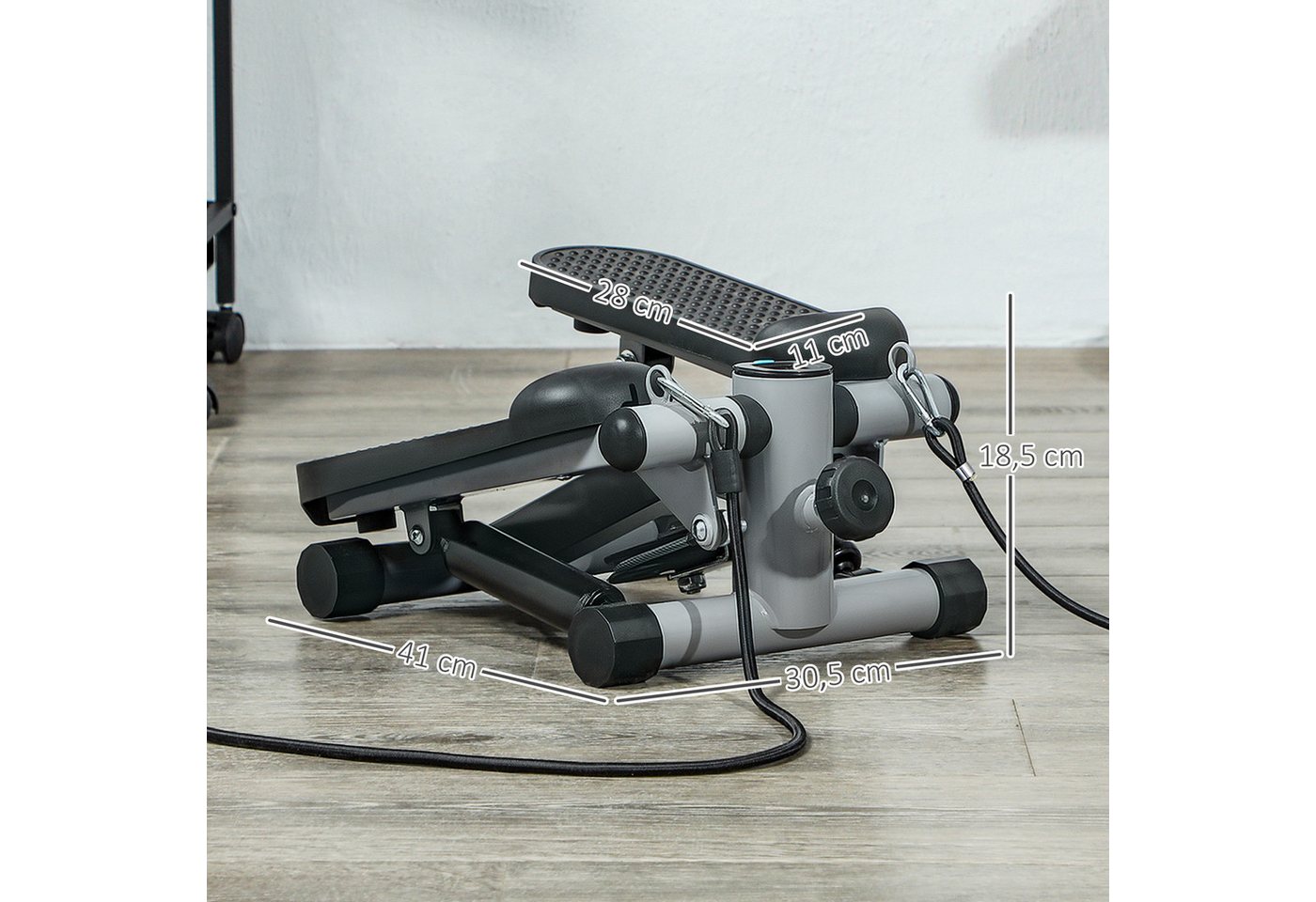 SPORTNOW Stepper mit Power Ropes, LCD-Display (Up-Down Swing Stepper, 1-tlg., 2 in 1 Mini-Stepper für Zuhause), bis 100 kg für Bein-,Armtraining, Home Office Fitness Exercise, Grau Bild 2