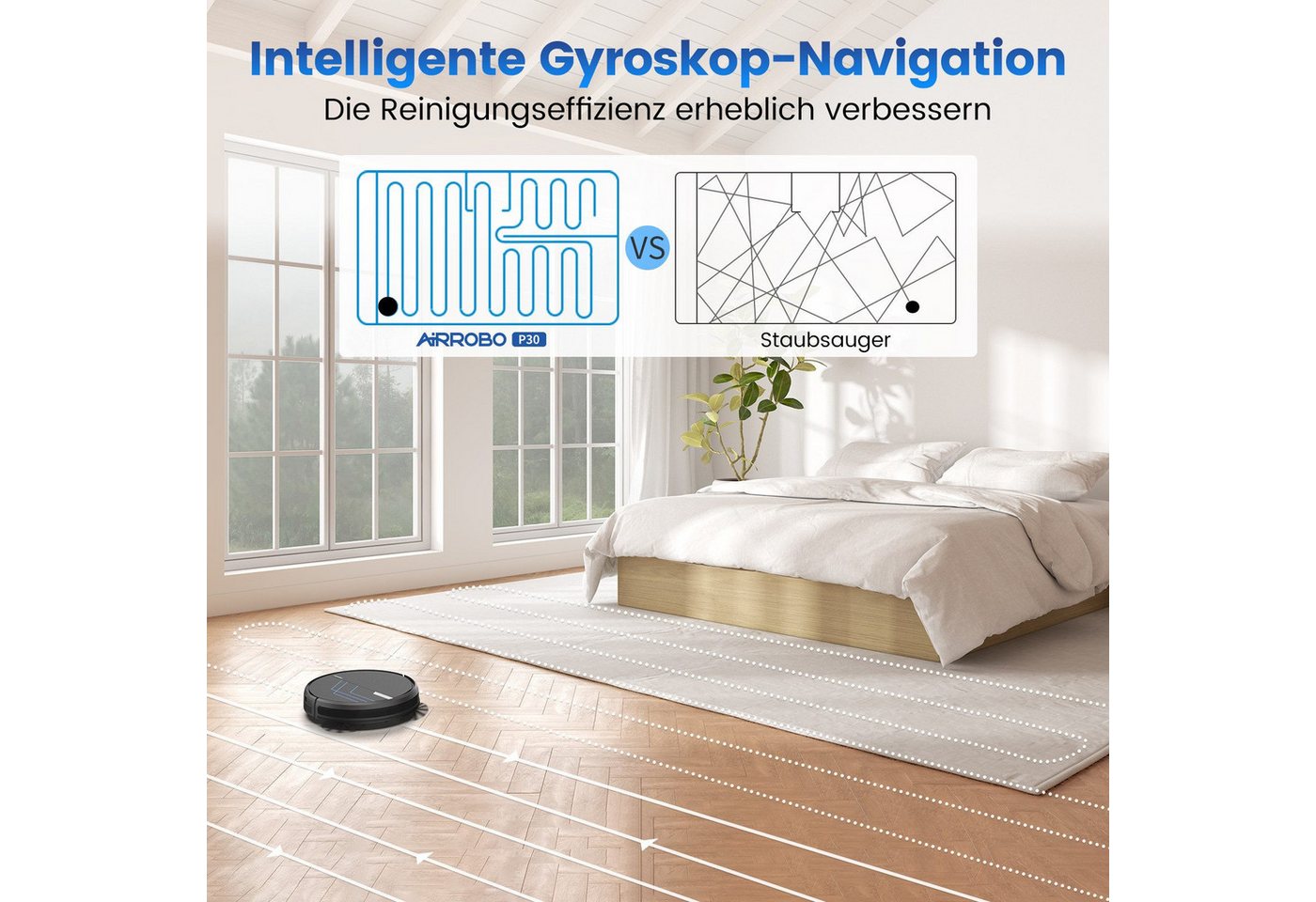 AIRROBO Saugroboter G50, 4000 Pa starke Saugkraft, 4 Reinigungsmodi,120 min Laufzeit, 45 W, App & Fernbedienung, ultradünn 7,8 cm, für Tierhaare & Hartböden,Zwei Jahre Garantie Bild 2