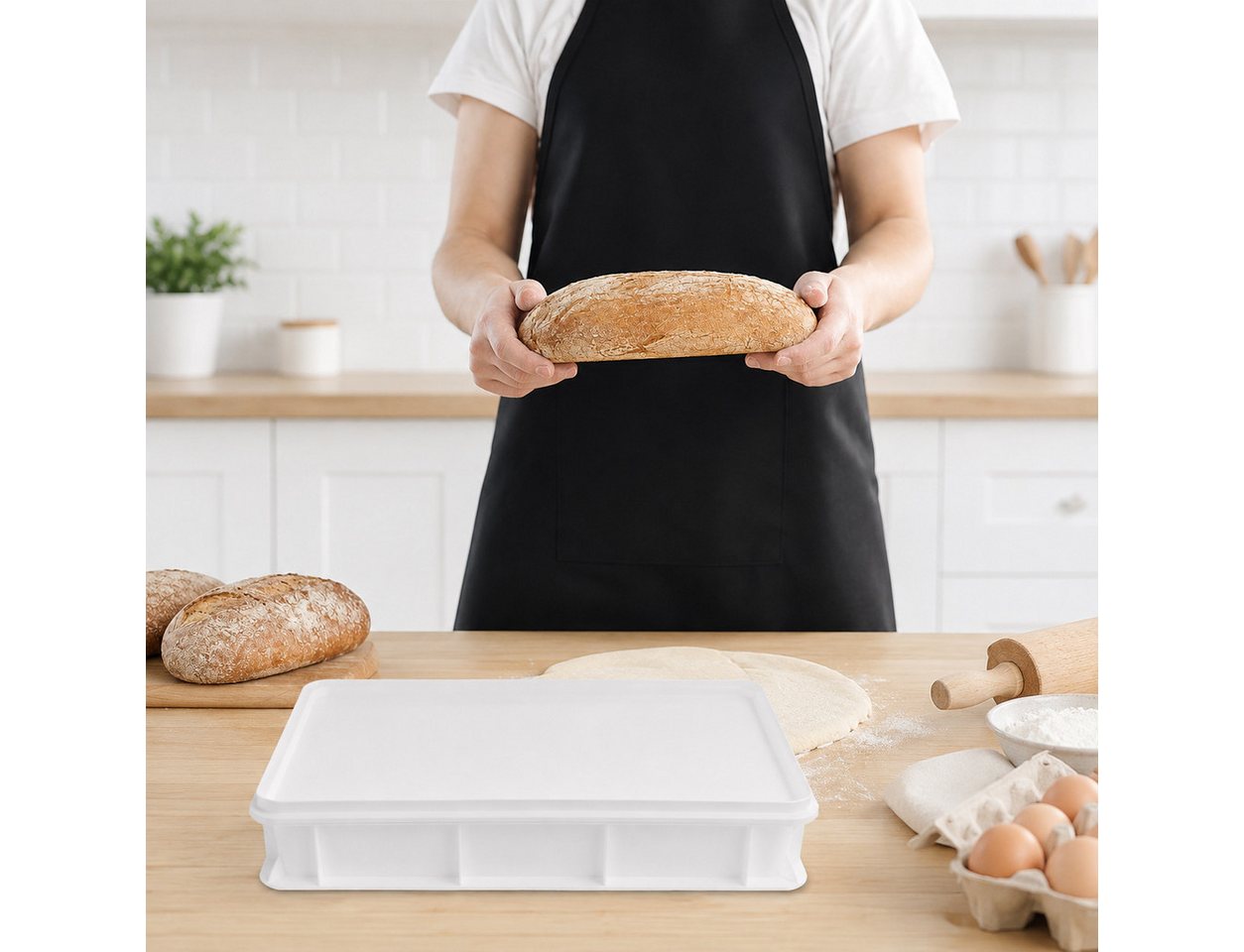 GLIESE POWER Pizzaofen 30x40x7,5 cm – mit Deckel, BPA-frei, stapelbar & kühlschrankgeeignet, Stapelbare Gärbox für Pizza- & Brotteig