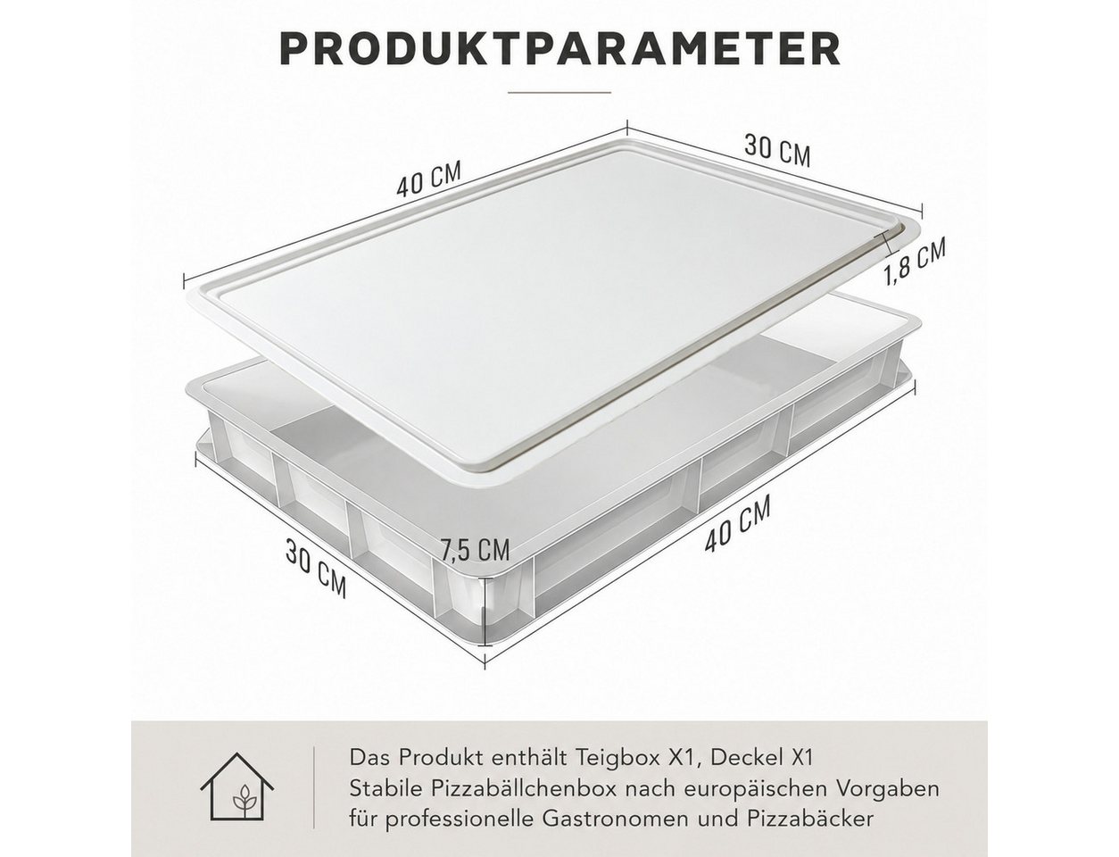 GLIESE POWER Pizzaofen 30x40x7,5 cm – mit Deckel, BPA-frei, stapelbar & kühlschrankgeeignet, Stapelbare Gärbox für Pizza- & Brotteig Bild 3