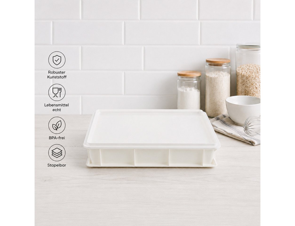 GLIESE POWER Pizzaofen 30x40x7,5 cm – mit Deckel, BPA-frei, stapelbar & kühlschrankgeeignet, Stapelbare Gärbox für Pizza- & Brotteig Bild 4