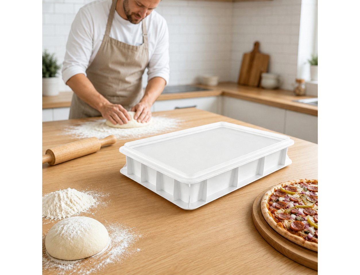 GLIESE POWER Pizzaofen 30x40x7,5 cm – mit Deckel, BPA-frei, stapelbar & kühlschrankgeeignet, Stapelbare Gärbox für Pizza- & Brotteig Bild 5