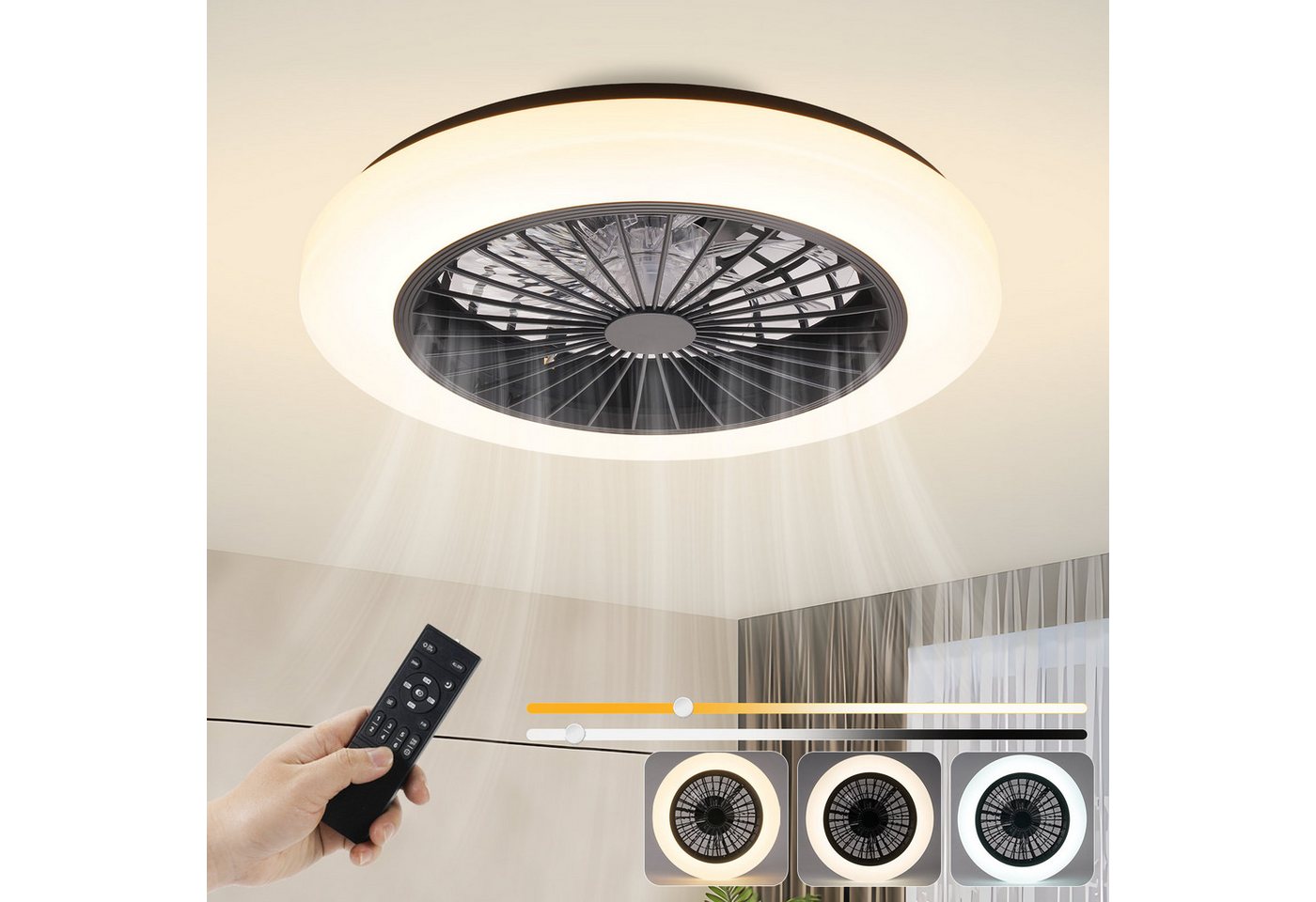 Nettlife Deckenventilator Leiser LED-Licht und Fernbedienung 40 W dimmbar Timer modern, 6 Geschwindigkeiten Deckenlampe Ventilator für Wohnzimmer Schlafzimmer Bild 2