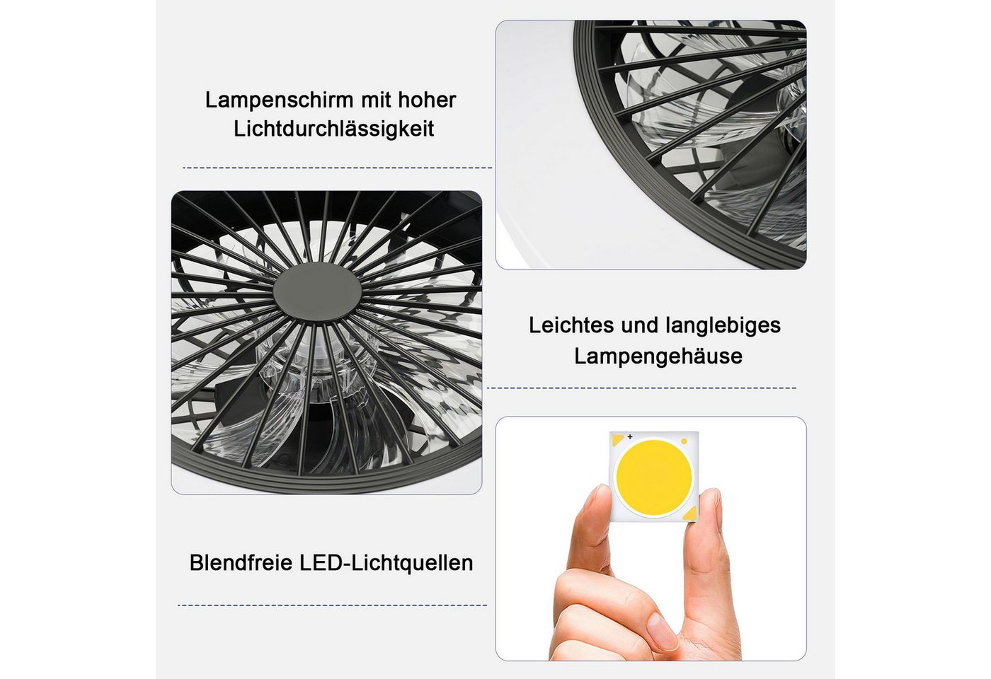 Nettlife Deckenventilator Leiser LED-Licht und Fernbedienung 40 W dimmbar Timer modern, 6 Geschwindigkeiten Deckenlampe Ventilator für Wohnzimmer Schlafzimmer Bild 4