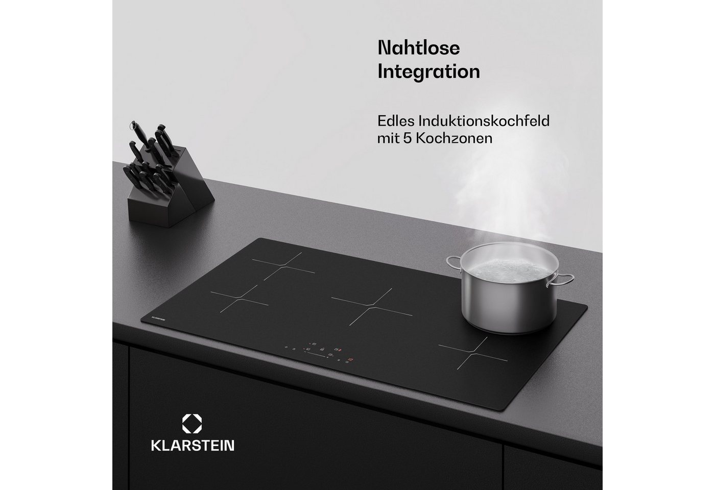 Klarstein Induktions-Kochfeld Powerglide, Induktionskochfeld Kratzfeste Oberfläche 5 Kochzonen 9800 W 90 cm