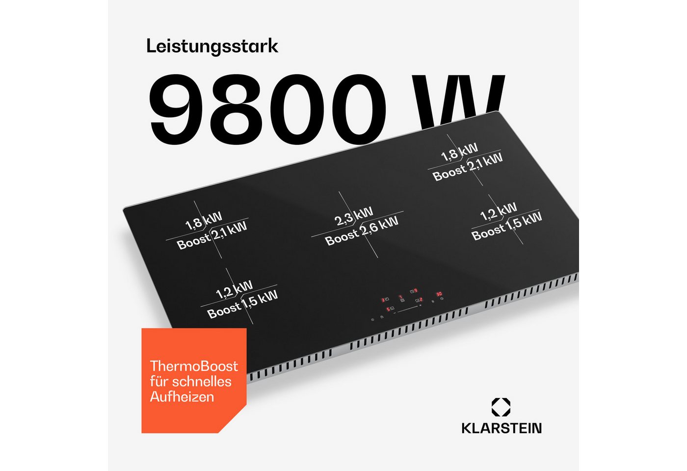 Klarstein Induktions-Kochfeld Powerglide, Induktionskochfeld Kratzfeste Oberfläche 5 Kochzonen 9800 W 90 cm Bild 2
