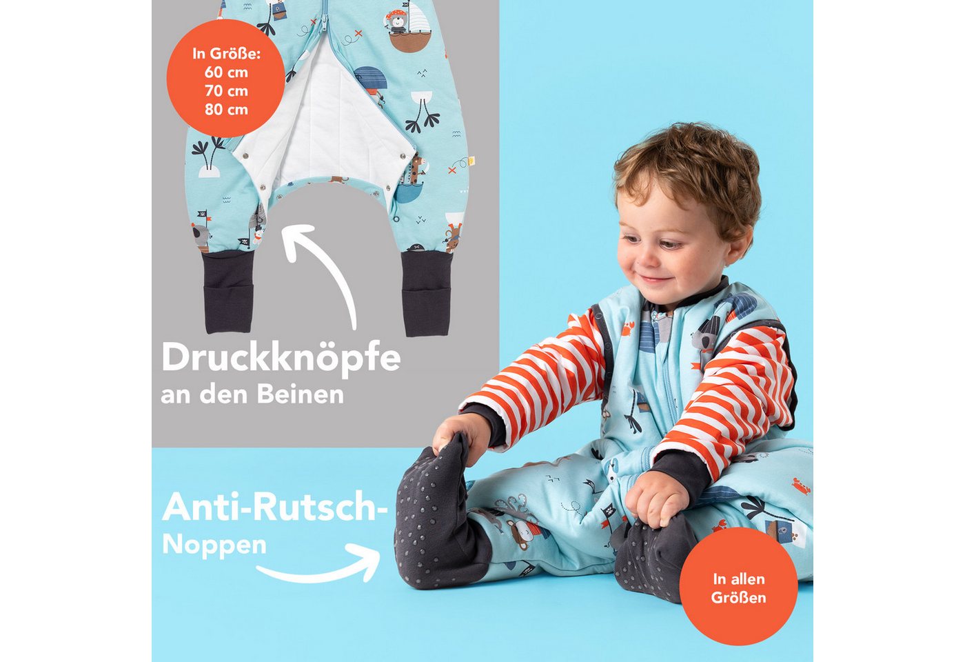 Schlummersack Kinderschlafsack Schlafsack mit Füßen und umklappbaren Bündchen, 3.5 Tog OEKO-TEX