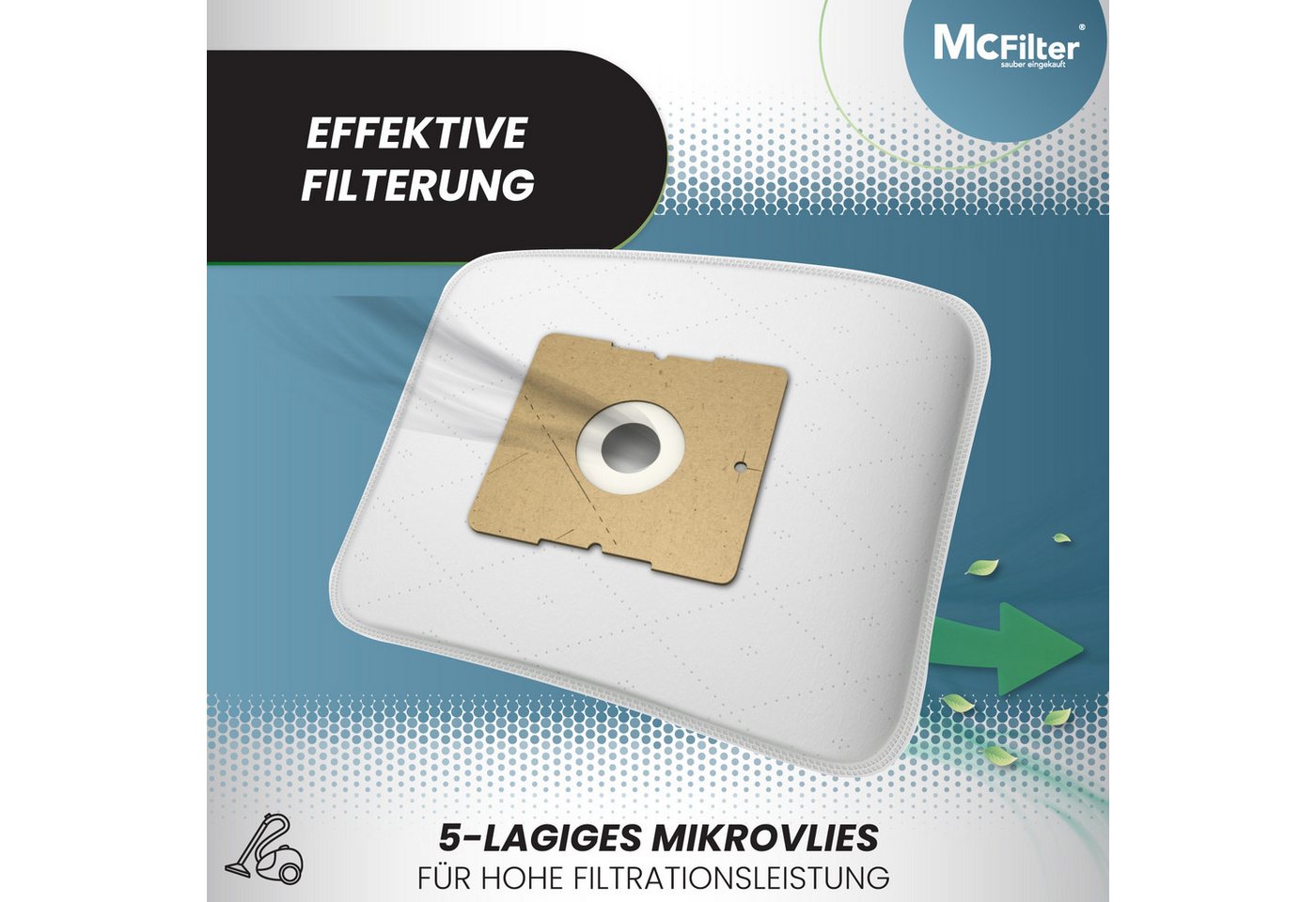 McFilter Staubsaugerbeutel geeignet für HANSEATIC VCB35B15C-1J7W-70, Grundig VCC 3850 A, passend für Dirt Devil, Alternative zu Swirl Y 05, 20 St., hohe Reißfestigkeit, Top Filtration, 5-lagiges Mikrovlies Bild 3
