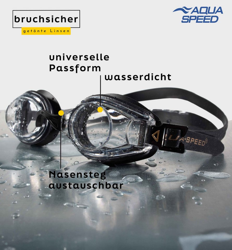 Aqua Speed Schwimmbrille mit Sehstärke für Kurzsichtige Dioptrien: -1.5 inkl. Box, (Lumina schwarz ungetönte Gläser -1,5), Ergonomische Form passt sich dem Gesicht an